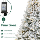 Realistic Snow-Flocked Green Artificial Christmas Tree - Full PVC & PE Mixed-Foliage Xmas Tree with Pre-Lit Warm White LED Lights & Faux Snow Effect, 6ft/7ft/8ft