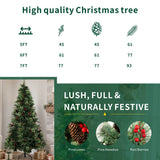 Realistic Full Green Artificial Christmas Tree with Pine Cones & Red Berries - Easy-Setup PVC Xmas Tree, 5ft/6ft/7ft