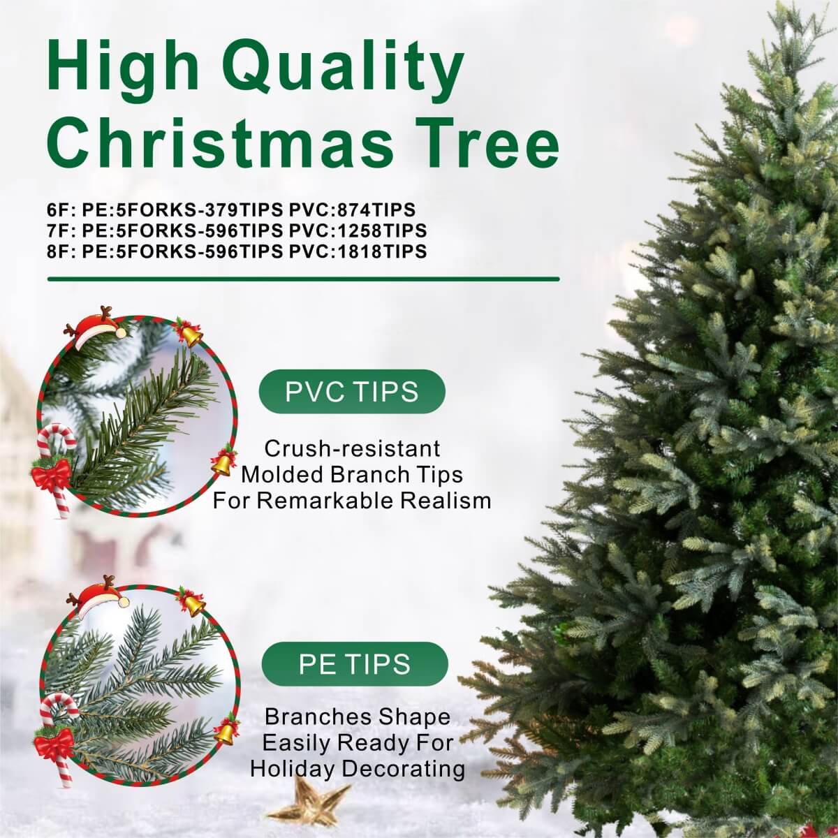 Lush Full Green Artificial Christmas Tree - Realistic Xmas Tree for Festive Home Decoration, 7ft/8ft/9ft