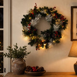 PVC & PE Christmas Garland with Red Berries & Pine Cones - Realistic Evergreen Foliage