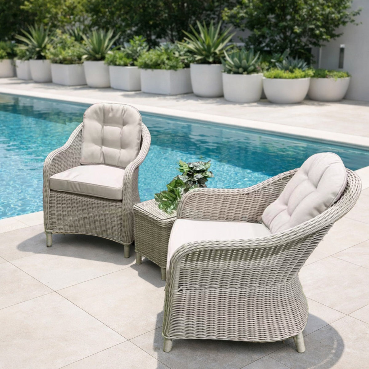 Outdoor Rattan Bistro Set - 2-Seater Sofa with Coffee Table, Grey