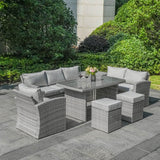 8 Seater Outdoor Rattan Sofa Set with Side Table & Footstools - Garden Furniture Set, Whitewash
