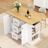 Kitchen Island Trolley with Foldable Worktop - Kitchen Cart on Wheels with Double-Sided 3-Tier Storage Shelves, 3 Drawers and Lockable Castors