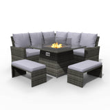 8-Seater Outdoor Corner Sofa Set with Square Fire Pit Table and 2 Benches - PAF-16700