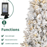 Snow-Flocked Green Artificial Christmas Tree - Realistic Full PVC Xmas Tree with Pre-Lit Warm White LED Lights & Faux Snow Effect, 5ft/6ft/7ft