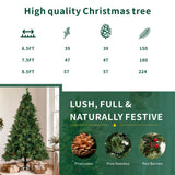 Realistic Full Green Artificial Christmas Tree with Pine Cones & Red Berries - PVC Xmas Tree for Easy Setup, 6.5ft/7.5ft/8.5ft