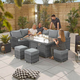8-Seater Outdoor Corner Sofa Set with Rectangular Fire Pit Table and 3 Footstools - PAF-16591