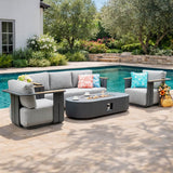 VAREL 4-Piece Sofa Set with LYRIN Fire Pit Table (2 Armchairs + 3-Seater)