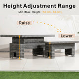 Outdoor Rattan Lift-Top Table with Tempered Glass Top - Garden Coffee Table