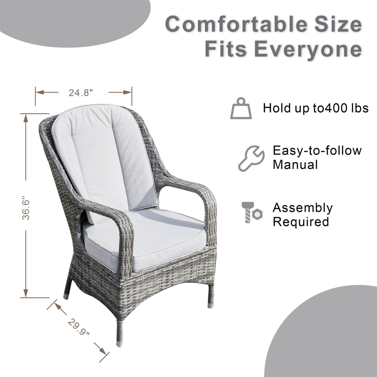 Set of 2 Rattan Garden Dining Chairs - Aluminium Frame, Outdoor Armchairs
