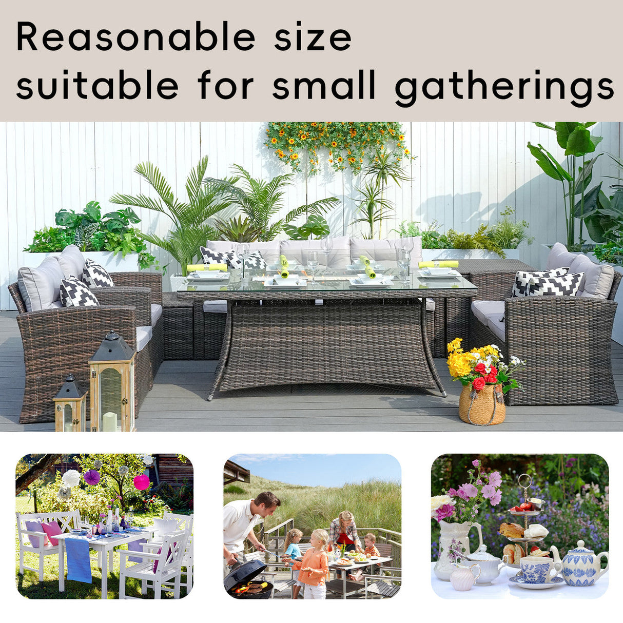 Savannah Sunset 6-Piece Outdoor Rattan Fire Pit Set with Sofas & Storage (PAG-1503+1106R)