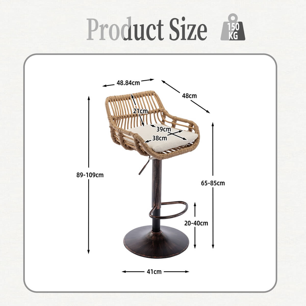 Set of 2 Swivel Bar Stools – Height Adjustable Bar Chairs with Cushions for Kitchen Island & Home Bar