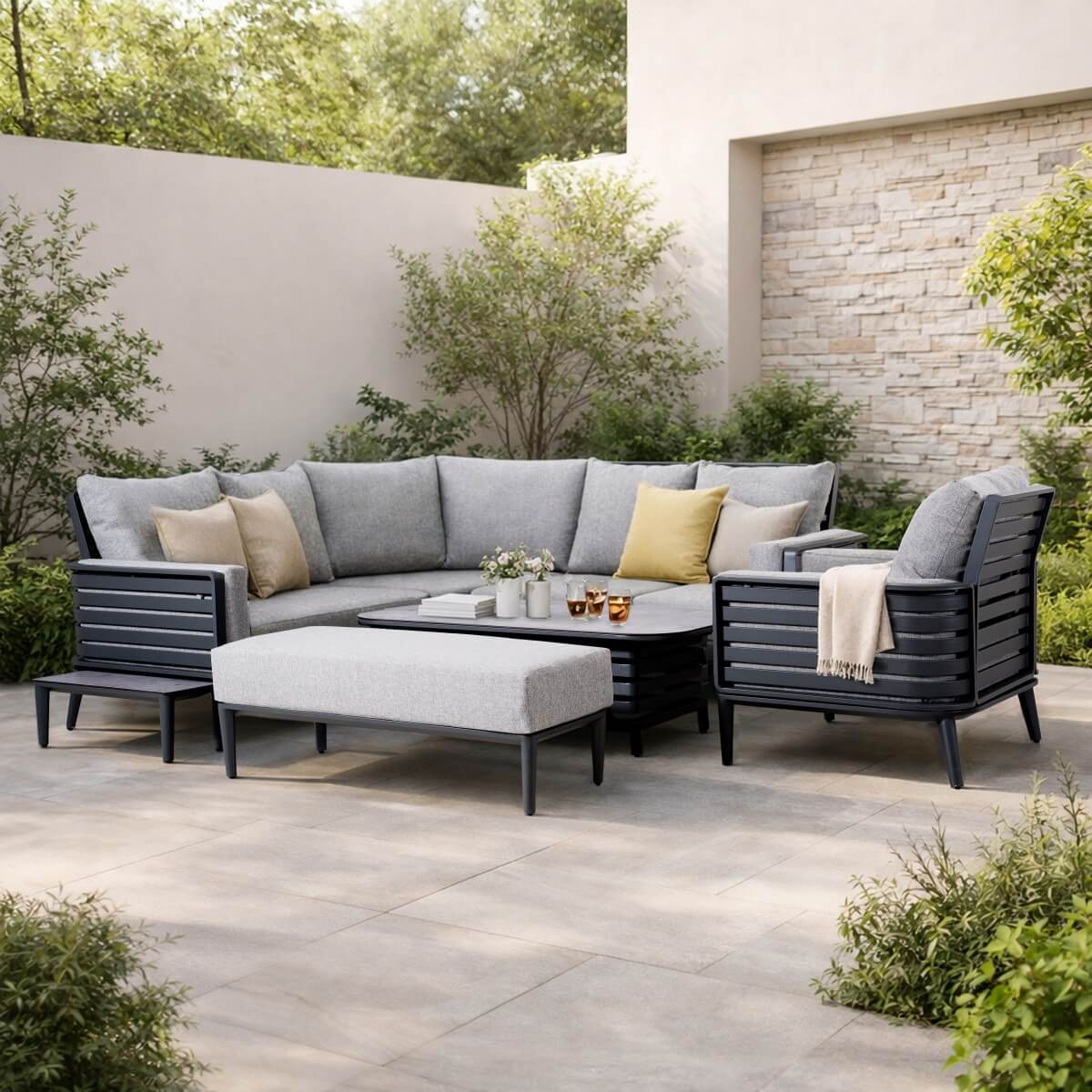 AUREL 9-Seater Aluminium Modular L-Shaped Outdoor Corner Sofa Set - 9 Pieces
