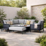 AUREL 9-Seater Aluminium Modular L-Shaped Outdoor Corner Sofa Set - 9 Pieces