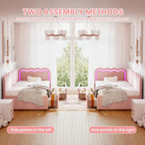 3ft Single Velvet Daybed - RGB LED Lights, 2 Storage Drawers, Scalloped Backrest, Pink
