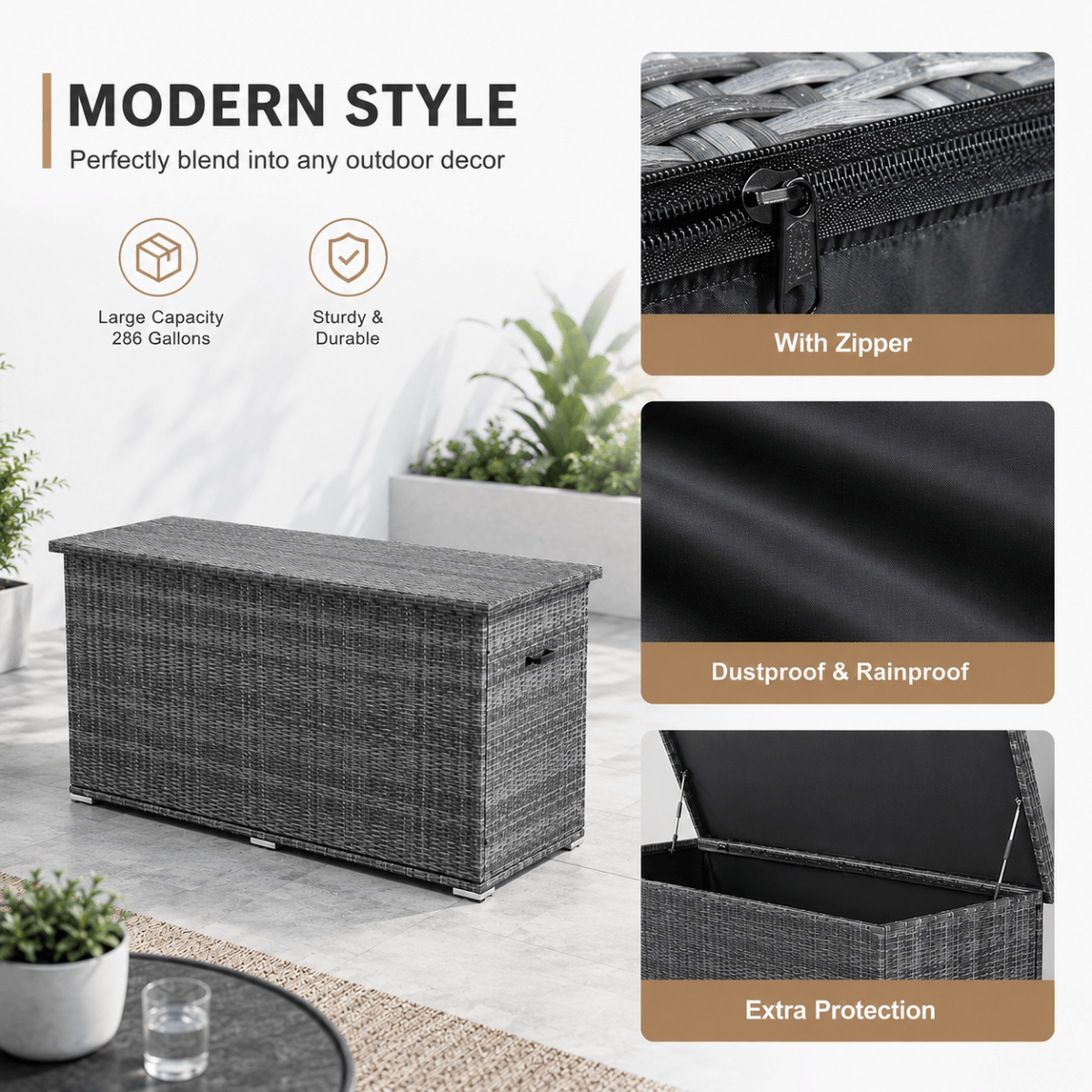 Large Outdoor Wicker Storage Box - Weatherproof Garden & Patio Chest