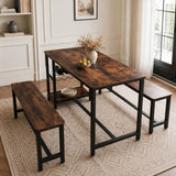 3 Piece Dining Table and Bench Set - Space Saving Kitchen Table Set, Brown