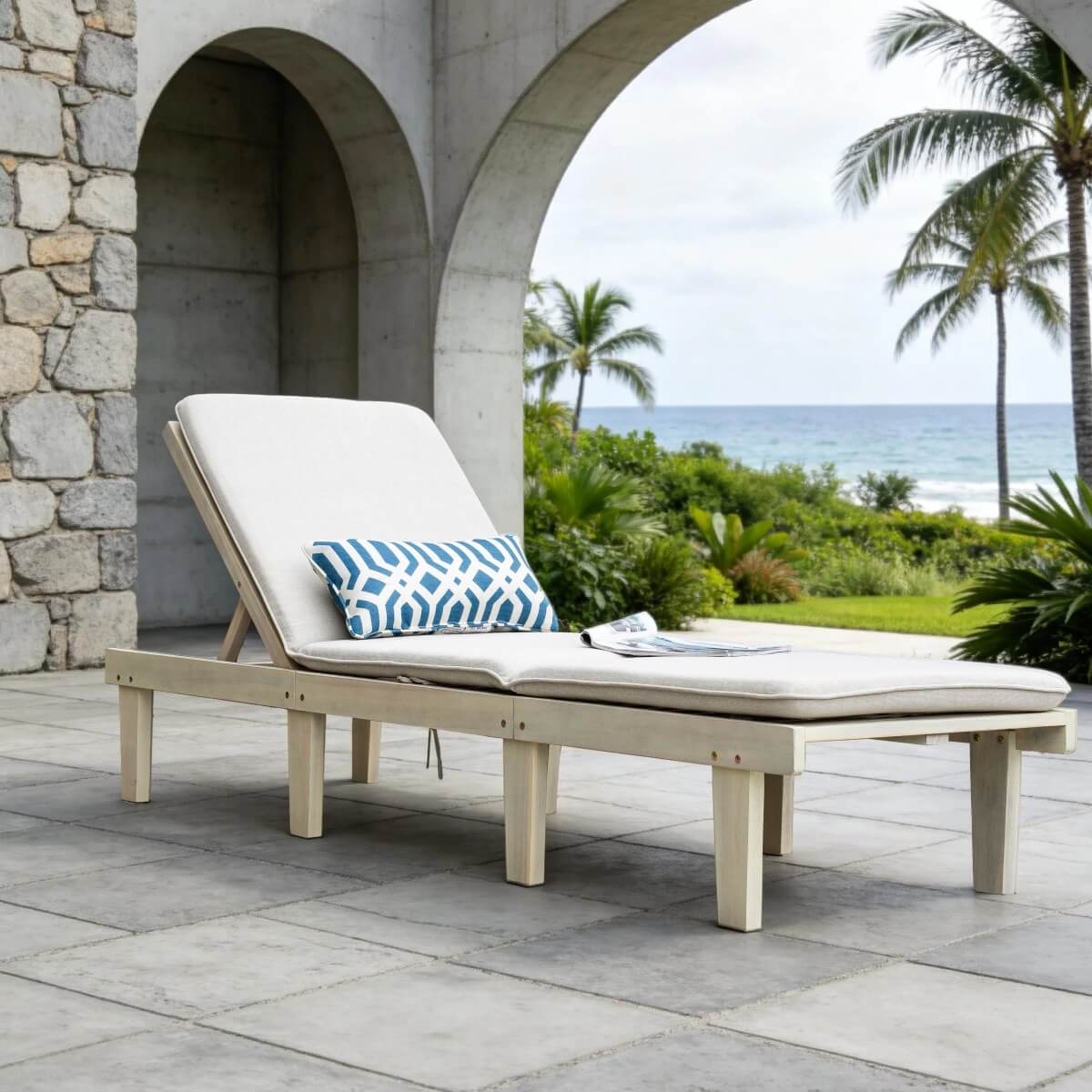 Wooden Sunlounger - Outdoor Garden Deck Chair for Patio, Poolside or Terrace