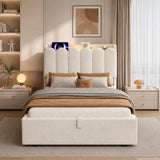 3ft Single Upholstered Ottoman Storage Bed - Velvet Bed Frame with Hydraulic Lift-Up Storage, Storage Headboard, USB & Type-C Charging Ports & Reading Light, Beige