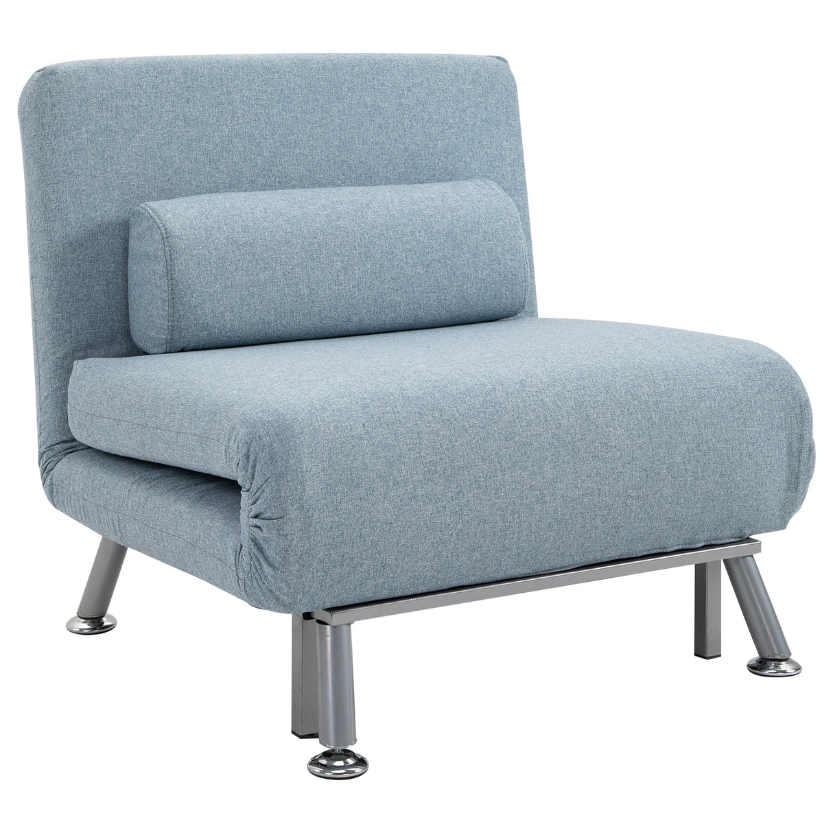 Linen Chair Bed, 3-in-1 Convertible Sleeper Chair with Adjustable Backrest, Sky Blue