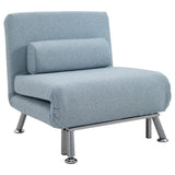 Linen Chair Bed, 3-in-1 Convertible Sleeper Chair with Adjustable Backrest, Sky Blue