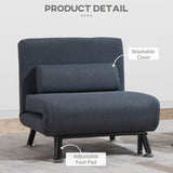 Linen Chair Bed, 3-in-1 Convertible Sleeper Chair with Adjustable Backrest, Dark Grey