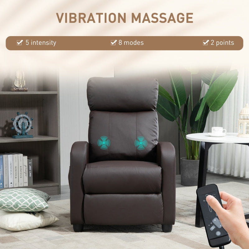 Recliner Armchair, Massage Reclining Chair with Adjustable Leg Rest, Faux Leather Brown