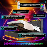 Upholstered King Ottoman Bed with 360 Surround LED Function, Hydraulic Storage, Charging Function, Linen Grey
