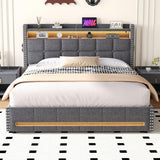 4ft6 Double Ottoman Bed Frame - LED Upholstered Storage Bed with USB & Type C Charging, Grey