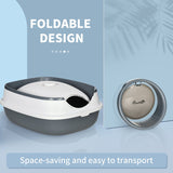 Cat Litter Tray Foldable with Lid, Deodorant, Scoop, White