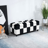 Velvet Storage Ottoman, Button-Tufted Footstool Toy Chest, White and Black