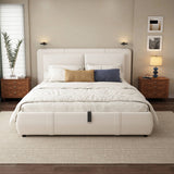 4ft6 Double Upholstered Storage Bed - Hydraulic Lift, Velvet Bed Frame with Removable Headboard, Beige