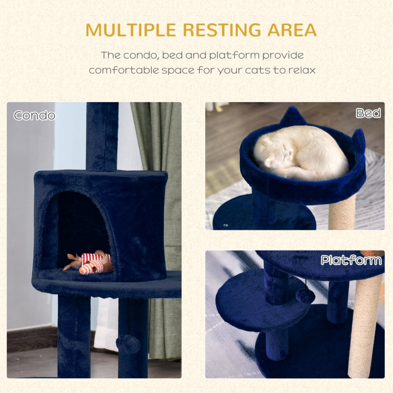 Cat Tree, Cat Condo Activity Centre with Scratching Posts, Plush Perches, Hanging Ball - Blue