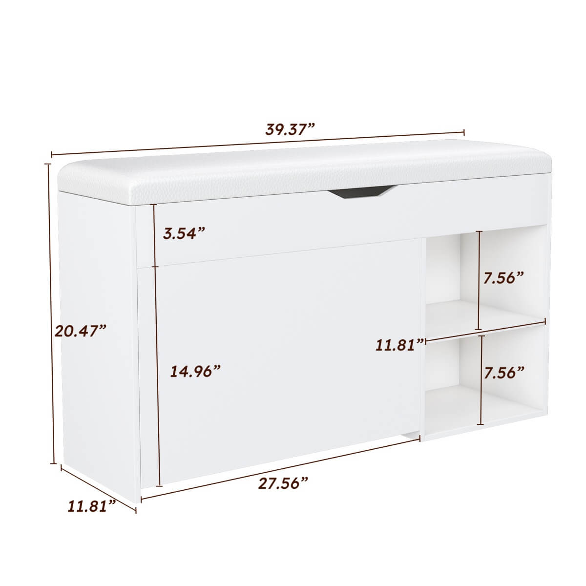 Entryway Shoe Storage Bench - 3-Tier Flip-Up Drawers and Hidden Cabinet, Space-Saving Design, White