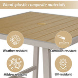 4 Seater Garden Dining Set - Outdoor Patio Table and Chairs with Umbrella Hole, Beige