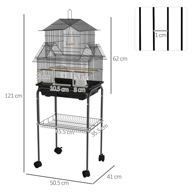Metal Bird Cage with Plastic Swing, Perch, Food Container, Tray, Handle