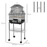 Metal Bird Cage with Plastic Swing, Perch, Food Container, Tray, Handle