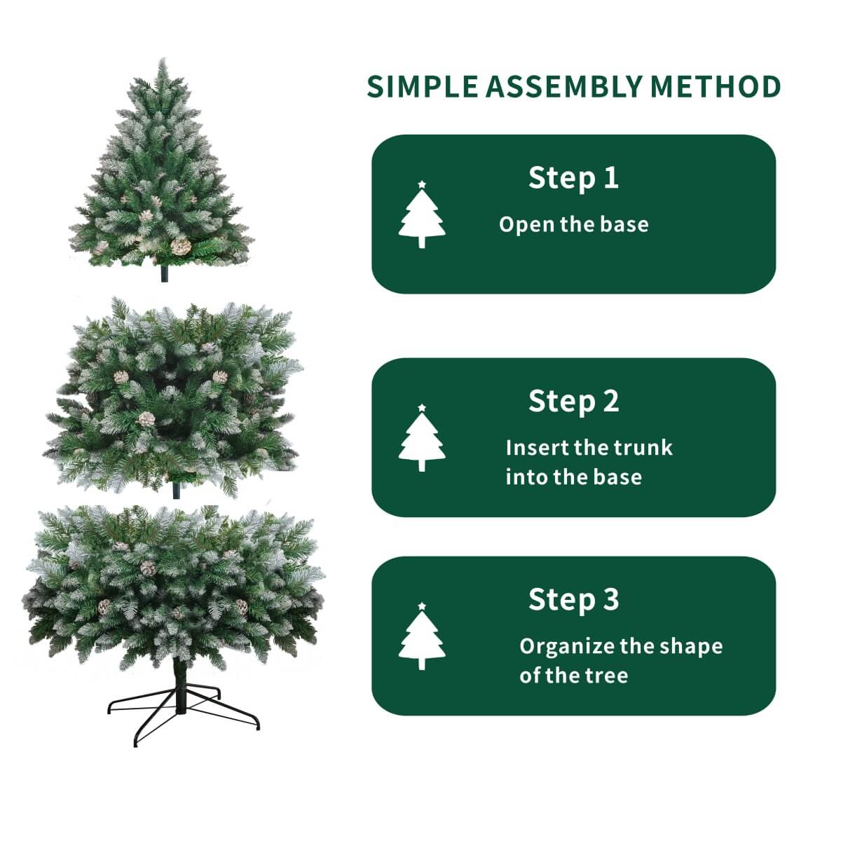 Snow-Flocked Artificial Christmas Tree with Pine Cones - Realistic Green Xmas Tree for Indoor Home Decoration