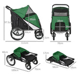 PawHut Foldable Pet Stroller with Washable Cushion, Storage Bags, Safety Leash, Dark Green