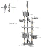 Floor to Ceiling Cat Tree for Indoor Cats, Adjustable Height - Light Grey