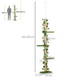 Cat Tree, 242cm Adjustable Floor-To-Ceiling with Perches, Anti-Slip Kit - Green