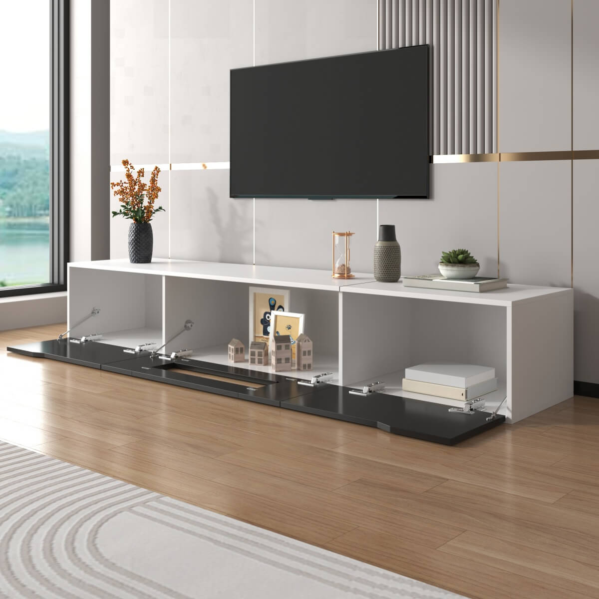 High-Gloss TV Cabinet – White & Black, LED Colour-Changing Lights