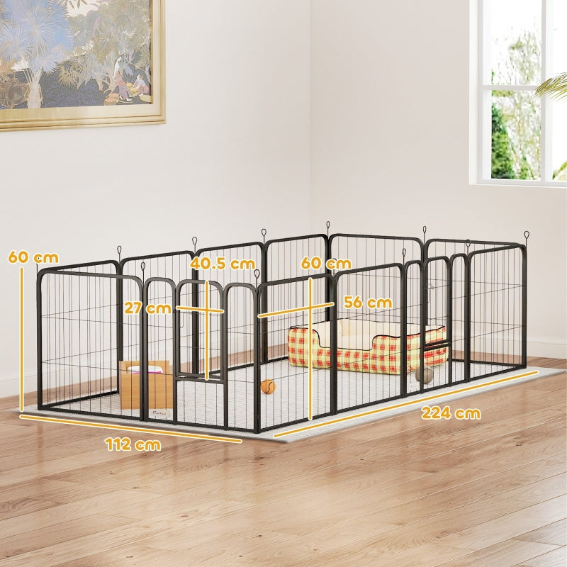 12-Panel Solid Dog Playpen with Doors, 60cm High, Black