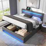4ft6 Double Upholstered Bed - LED Storage Bed with USB & Wireless Charging, Grey