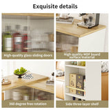 360° Swivel Kitchen High Table - Multifunctional White Sideboard with Storage and Sliding Glass Door