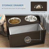 Raised Dog Bowls, Stainless Steel with 21L Storage Drawer for Large Dogs - Brown