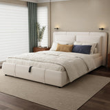 4ft6 Double Upholstered Storage Bed - Hydraulic Lift, Velvet Bed Frame with Removable Headboard, Beige