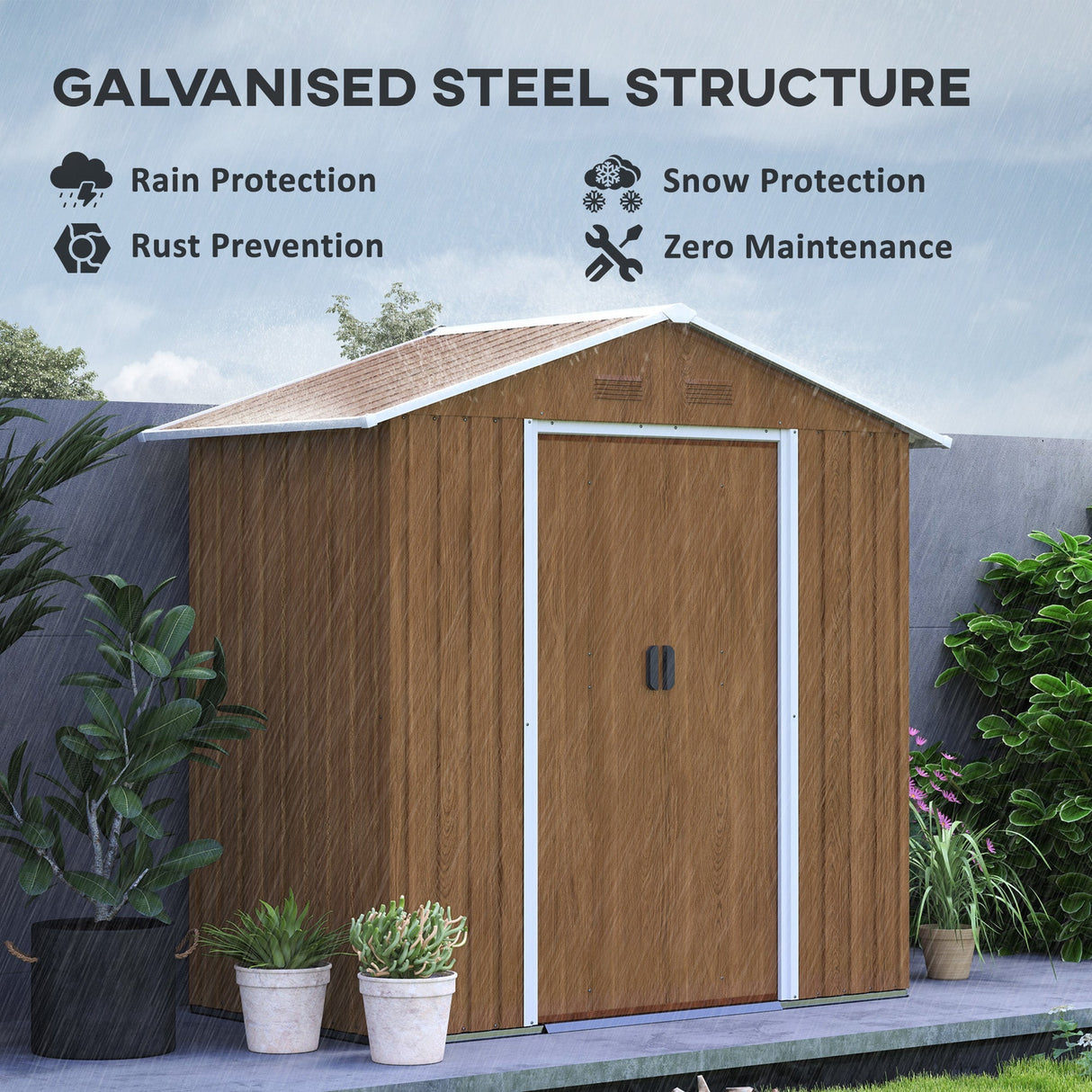 Metal Garden Storage Shed 6.5 x 3.5ft - Brown Wood Effect