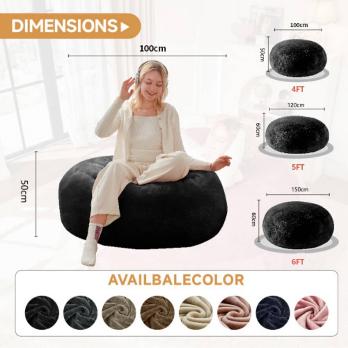 4FT Medium Bean Bag Sofa Chair - Soft Lounger for Reading & Relaxing