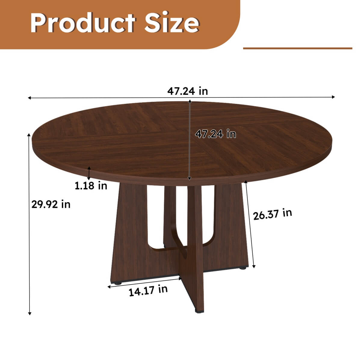 Round Dining Table for 4 - 47 Inch Farmhouse Kitchen Table with Wood Grain Finish, Circular Dining Table for Dining Room & Kitchen, Walnut
